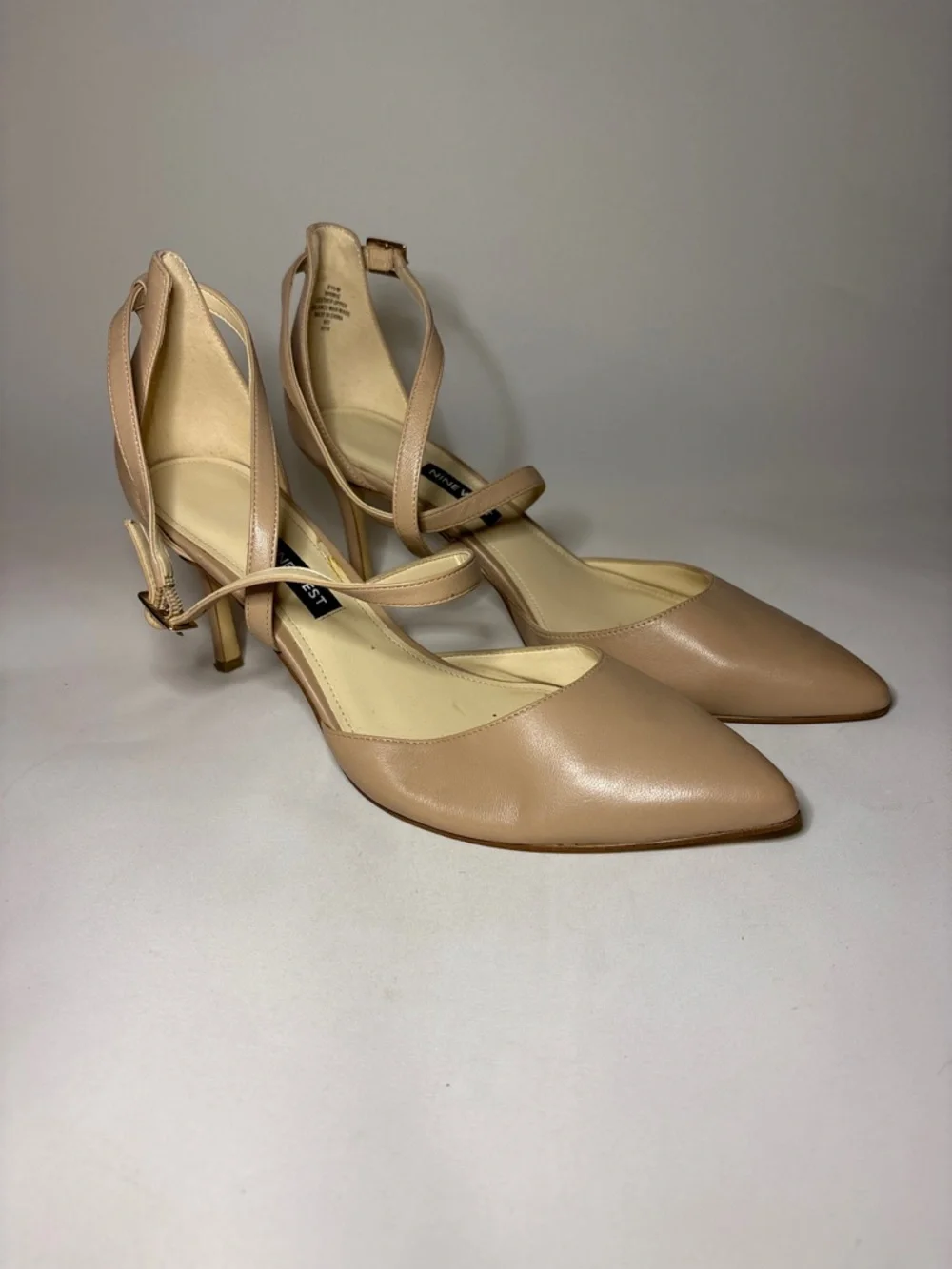 Nine West Beige Pointed-Toe Ankle-Strap Heels Size 8.5